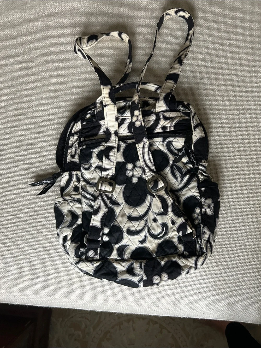 Vera Bradley Quilted Black and White Floral Pattern Women's Backpack